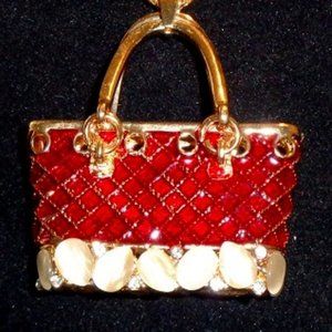 Big Beautiful  Red Enamel Handbag Purse Necklace